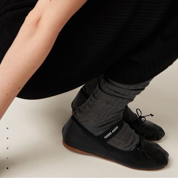 Miu Miu Lea Logo Leather Ballerina Flats - Picture 9 of 9